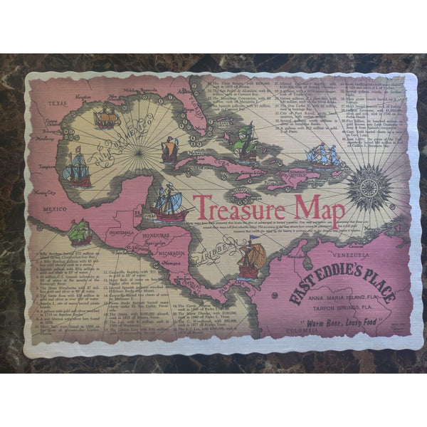 Fast Eddie's Place Placemat Advertising 1980s Anna Maria Island FL Treasure Map