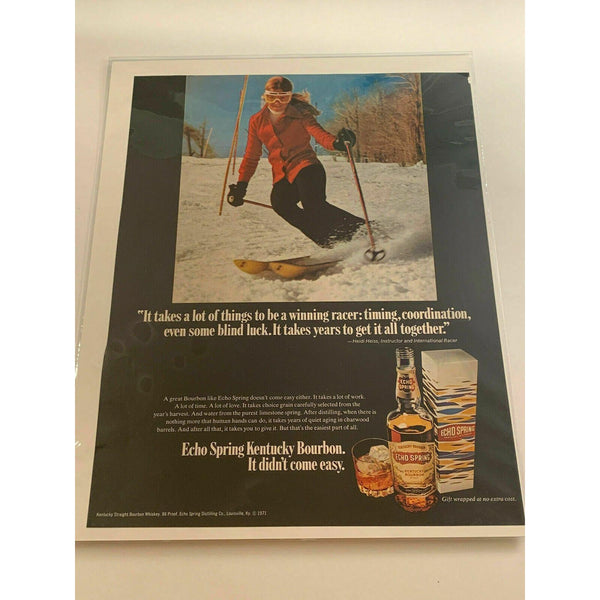 1971 Echo Spring Bourbon Whiskey Skiing Vtg Magazine Print Ad