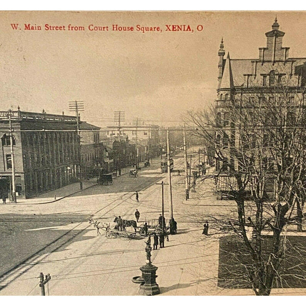 Xenia Ohio Postcard Vintage Early 1900s West Main Street Court House Square