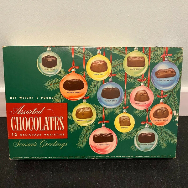 Assorted Chocolates 5 Pounds Box Christmas 1950s vintage Kroger Cincinnati Ohio