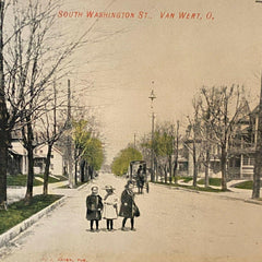 Van Wert Ohio Postcard Vintage 1912 South Washington Street Girls Horse Carriage