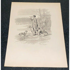 Fox Hunting Rider Calling Hounds Dog Edwin Megargee Vintage Print 1938