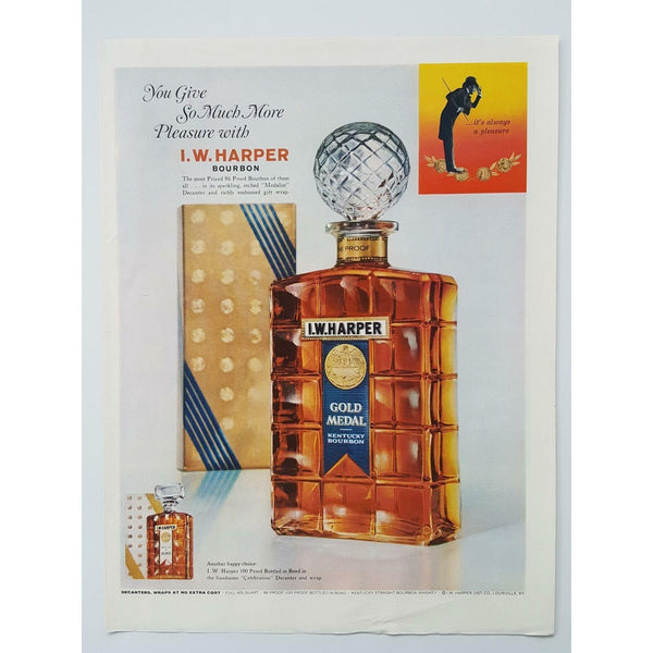 1962 I.W. Harper Gold Medal Kentucky Bourbon Decanter Vintage Magazine Print Ad