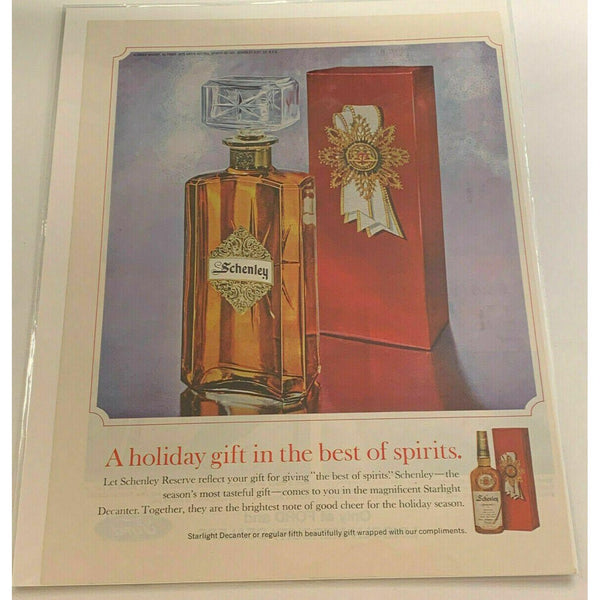1965 Schenley Whiskey Fancy Bottle Vintage Magazine Print Ad