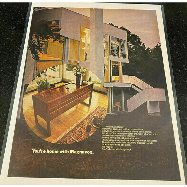 1970 Magnavox Stereo Cabinet Modern House Vintage Magazine Print Ad