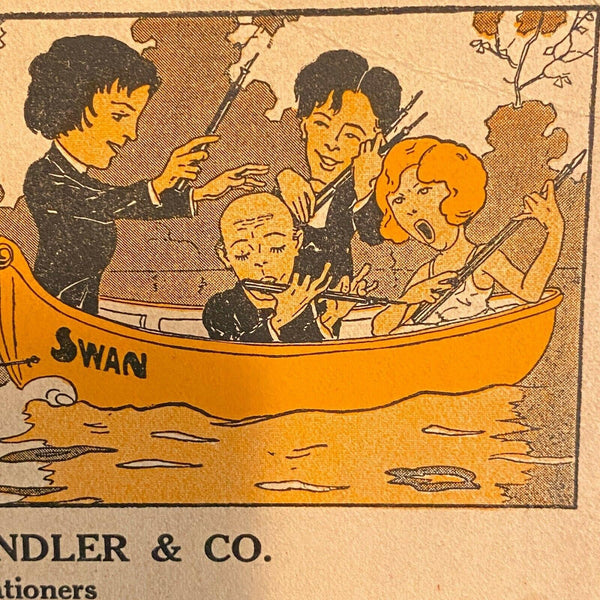 H.E. Chandler & Co Ink Blotter Vintage Evanston Illinois Stationers Boat Swan