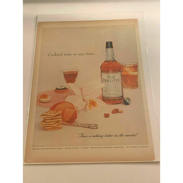 1954 Old Forester Bourbon Whiskey Cheese Crackers Vintage Magazine Print Ad