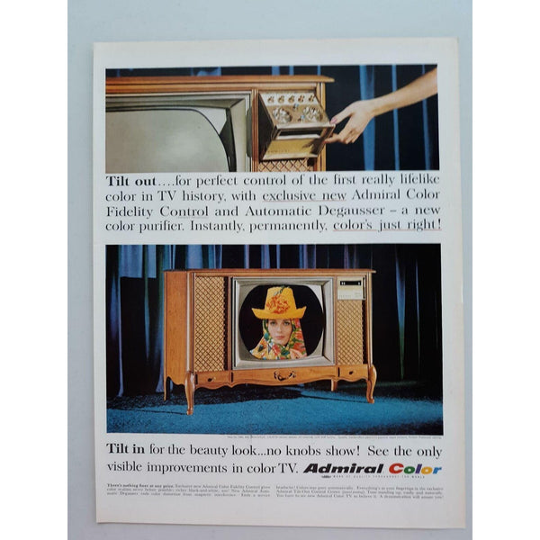 1964 Admiral Color TV Tilt Out Controls Deauville Console Vtg Magazine Print Ad