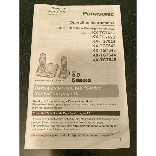 Panasonic KX-TG7622 TG7623 TG7624 TG7642 TG7643 Manual Operating Instructions